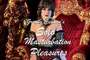 granny carmens lady in red hot solo masturbation session with double penetration dildo and multiple orgasms