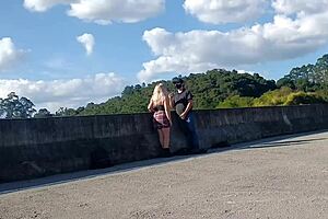 blonde latina takes cum in outdoor public quickie on the road with bent over doggystyle