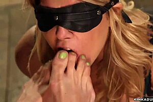 busty lesbian milf dominates bound slave in anal threesome with gagging and spanking