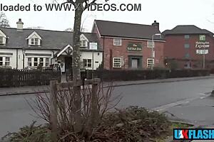 Can everyone see my shameless flashing outdoors? Bree Branning pisses publicly for UK-Flashers.