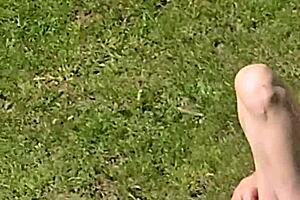 Wife caught masturbating before giving blowjob and handjob with ball licking. Outdoor facial cumshot on skinny pierced nipples and big pussy lips in bath.