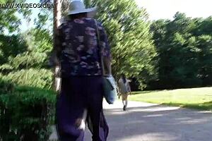 Hairy mature flashes in Aladdin pants at public park