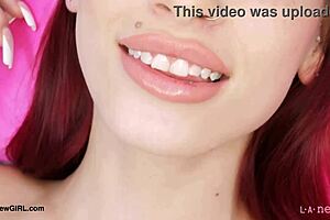 Striking red-haired milf beauty reveals her sexy petite body on sofa during casting interview with massage vibes 😍✨.