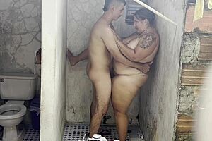 i can't resist fucking my stepmom with my lover right in the shower, her huge tits bouncing wildly