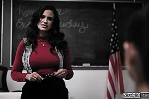 Teen girl tells big tit teacher, your stepson will fuck my tight shaved pussy to boost my grades now.