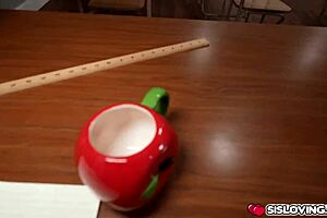 Stepmom slut Austin hides situation but accidentally cums inside stepsister Aubree Valentine's mouth after blowjob handjob deepthroat in classroom!