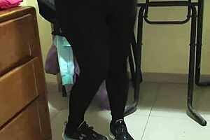 Maid gets teased with clothes ripped off for rough anal sex in leggings