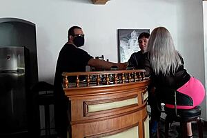 married blonde gets fucked by big ass latina at the bar