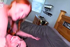 Mr Brogan, you're filling Straberry Fields with creampie in this wet threesome. She licks pussy while riding cock in cowgirl on the bed.