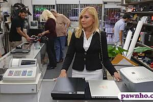 Hot Blonde Milf Sucks Off and Nailed at the Pawnshop