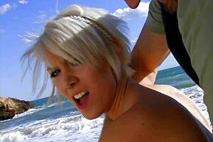 blonde tattooed mom is riding that big cock on the beach with stockings and deepthroat vibes 😎🏖️