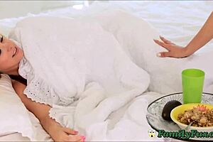 step brother joined step sister and step mom in a taboo threesome with licking and more