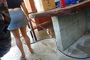 minha esposa left, so the hot short maid grabbed my big cock and slid it inside her brazilian pussy in the backyard