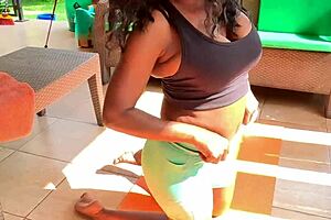 stepdad, you caught me doing yoga outside and couldn't resist my sweet young pussy