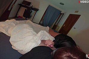 I'm scared in my stepson's bed so I suck his dick and beg him to fuck my tight pussy hard.