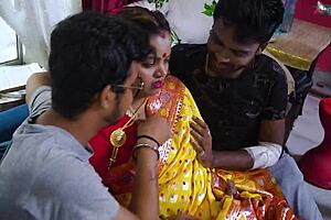 Desi Mallu Bhabhi Gets Hardcore Gangbang Sex in Different Positions with Four Local Boys at Home