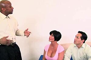 feeling so frustrated as small dick cuckold watches bombshell wife cheat with black monster cock in interracial threesome