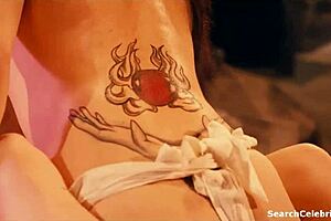 brunette milf with big tits gives blowjob and handjob to teen in sexy pornstar nude celebrity scene. they enjoy topless small tits action in 2011 film.