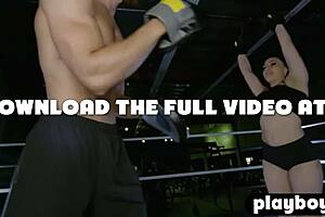 Stunning curvy blonde milf strips lingerie in gym for big ass posing and softcore tease