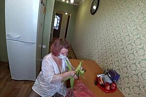 a girlfriend takes on her busty milf friend in homemade russian lesbian action, shaking that big ass while her strong pussy breaks a corn cob in pov style