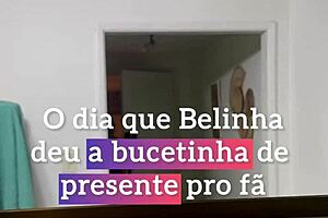 belinha offers her tight pussy to the fan as a gift. he cums inside her twice during intense fucking.