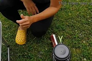 On vacation with stepmom, the brunette amateur compiled homemade outdoor fetish moments in the car.