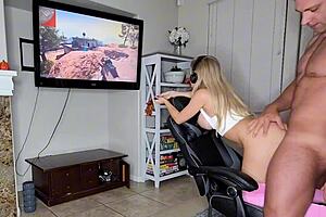 free use gamer girl takes deep fucking with creampie