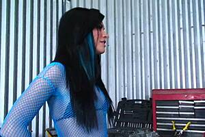 suggestive brunette cougar in lingerie bends over for huge monster cock deepthroat and anal creampie with facial cumshot in stockings and heels