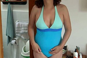 stepmom at the beach puts on a bikini shows off masturbates and urinates