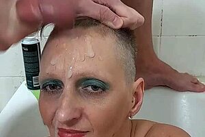 Watch out! German MILF Sandra gets cum all over her face in explosive cumshot!