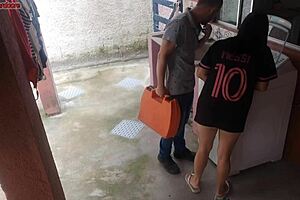 The housewife pays the technician with her big curvy ass while her husband is away. She moans as he licks and fucks her tight pussy in homemade action.