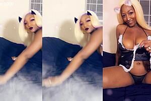 Ebony maid house cleaning in thong