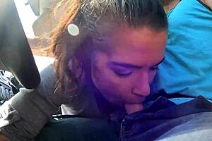 lucky uber driver picks up sexy wife who teases and swallows his jizz after outdoor deepthroat fun