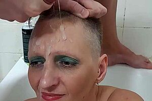 Watch out! German MILF Sandra gets cum all over her face in explosive cumshot!