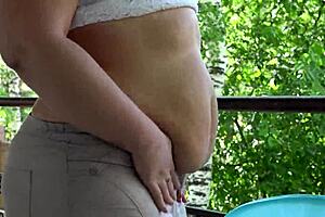 Mukbang from a chubby milf with a fat belly asmr amateur outdoor food fetish