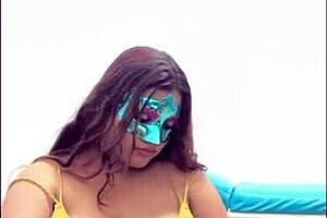 Brunette student takes the questionnaire before exams she touches her big tits in such a sexy way oh man.