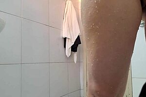 in the gym bathroom, a skinny latina with small tits and narrow ass poses solo