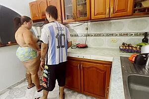 Colombian latina gets fucked hard in kitchen missionary style