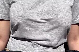 Horny stepmom Artemisia Love bounces big boobs in outdoor nipple session