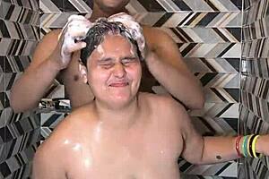 I love getting my big tits covered in cum during intense bathroom sex with my husband.