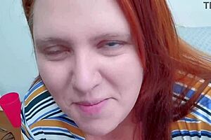 Chubby hotwife ruiva chupa eagerly and squirts thinking of her lovers