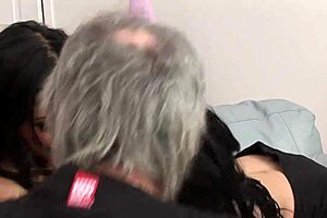 Two mature Asian women join a foursome with hard action and finish with facials