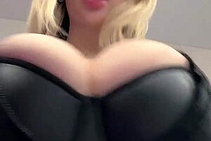 Big Natural Tits Straining Against Tight Elastic Leather