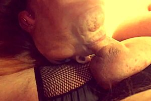 granny carmen claus teases with deepthroat sucking on cock while santa's away, leading to sloppy face fucking in christmas cosplay.