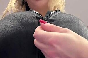 Big Natural Tits Straining Against Tight Elastic Leather