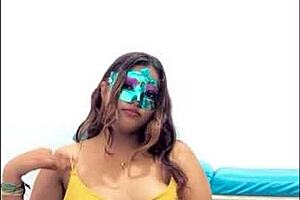 Brunette student takes the questionnaire before exams she touches her big tits in such a sexy way oh man.