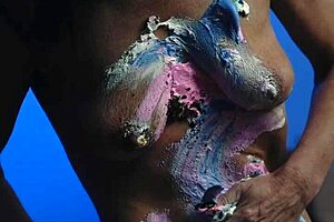 messy food birthday cake girl having fun