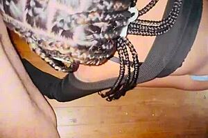 Real couple has sex with guy licking girl's pussy and huge tits before big ass creampie in bedroom