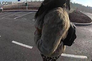 Cheating wife heads out fur-coat shopping with her husband's friend and ends up sucking his cock outdoors