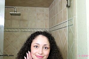 Adorable Brunette Beauty Takes a Refreshing Shower in Cozy Bathroom Setting